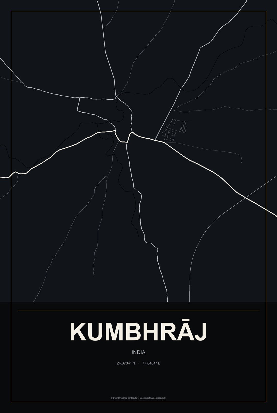 Kumbhrāj, India City Map Aluminum Sign in Metropolitan Noir style