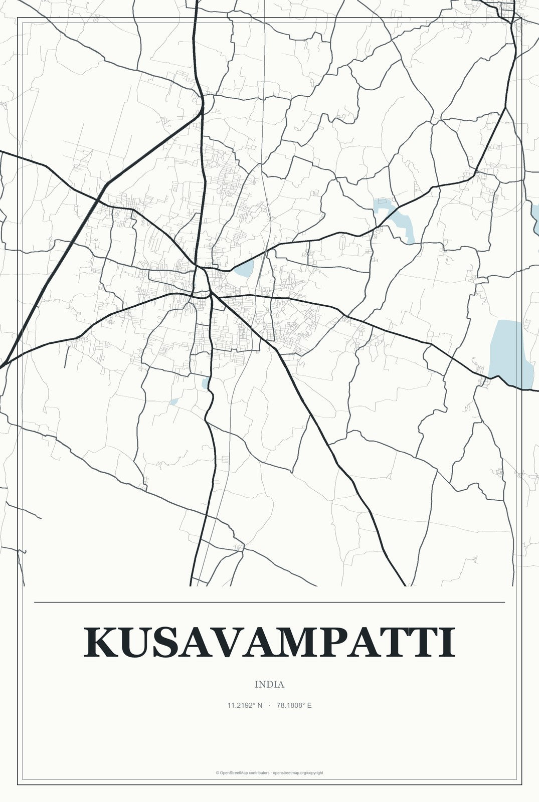 Kusavampatti, India City Map Aluminum Sign in Gallery Air style