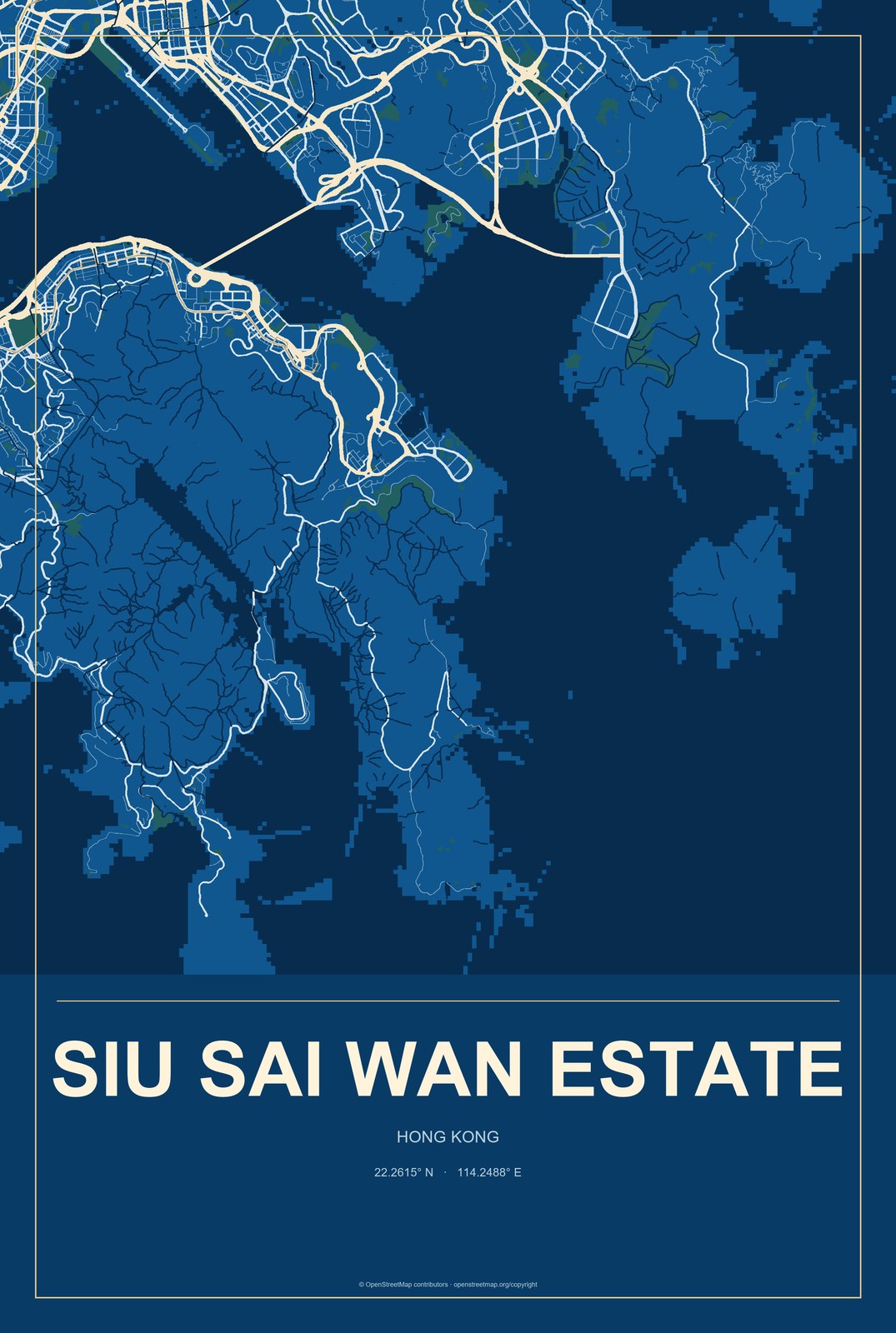 Siu Sai Wan Estate, Hong Kong City Map Aluminum Sign in Harbor Cobalt style