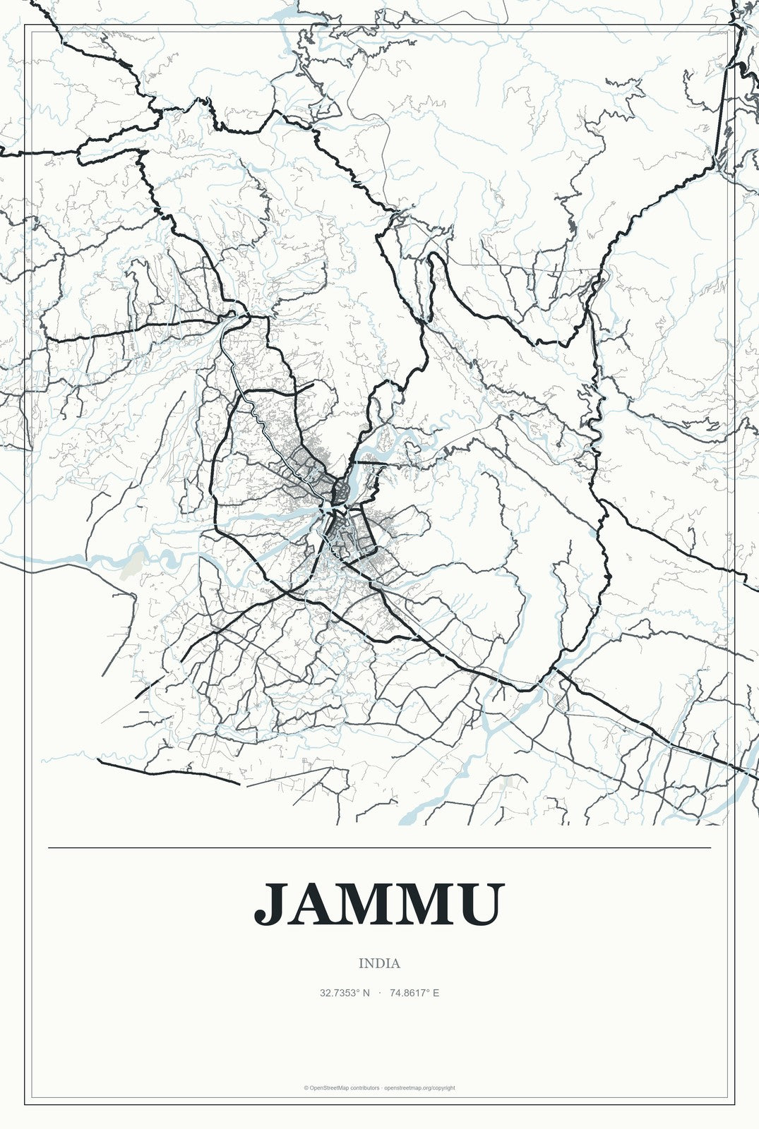 Jammu, India City Map Aluminum Sign in Gallery Air style