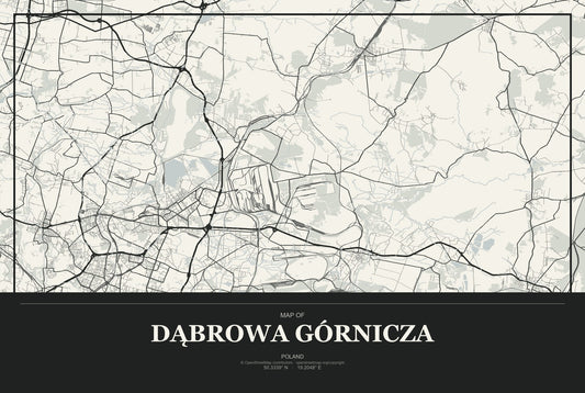 Dąbrowa Górnicza, Poland City Map Aluminum Sign in Museum Plaque style