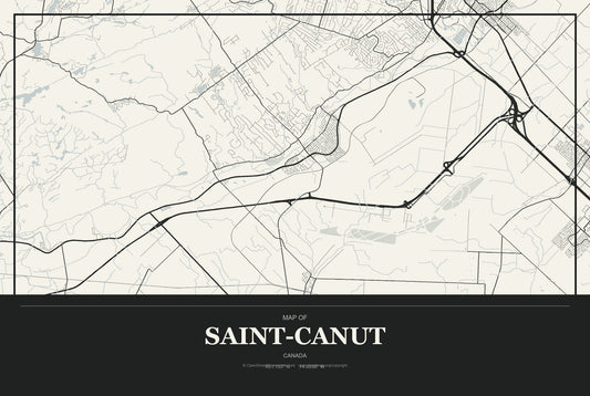 Saint-Canut, Canada City Map Aluminum Sign in Museum Plaque style