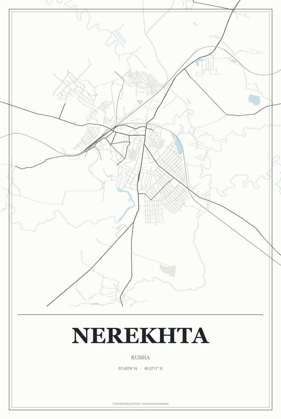 Nerekhta, Russia City Map Aluminum Sign in Gallery Air style