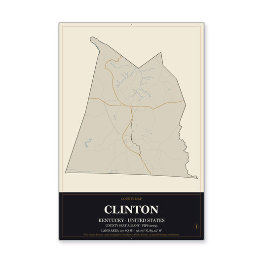 Clinton County, Kentucky Map Aluminum Sign in Museum Plaque style
