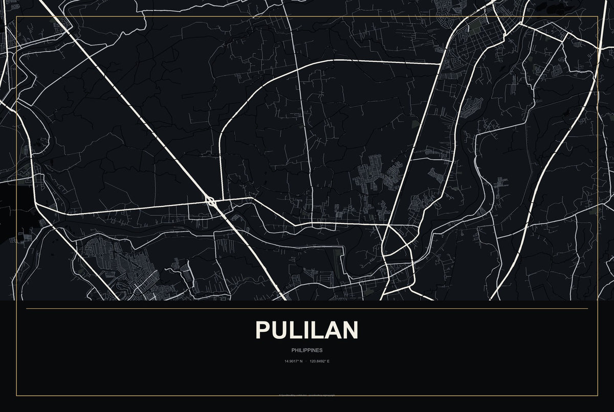 Pulilan, Philippines City Map Aluminum Sign in Metropolitan Noir style