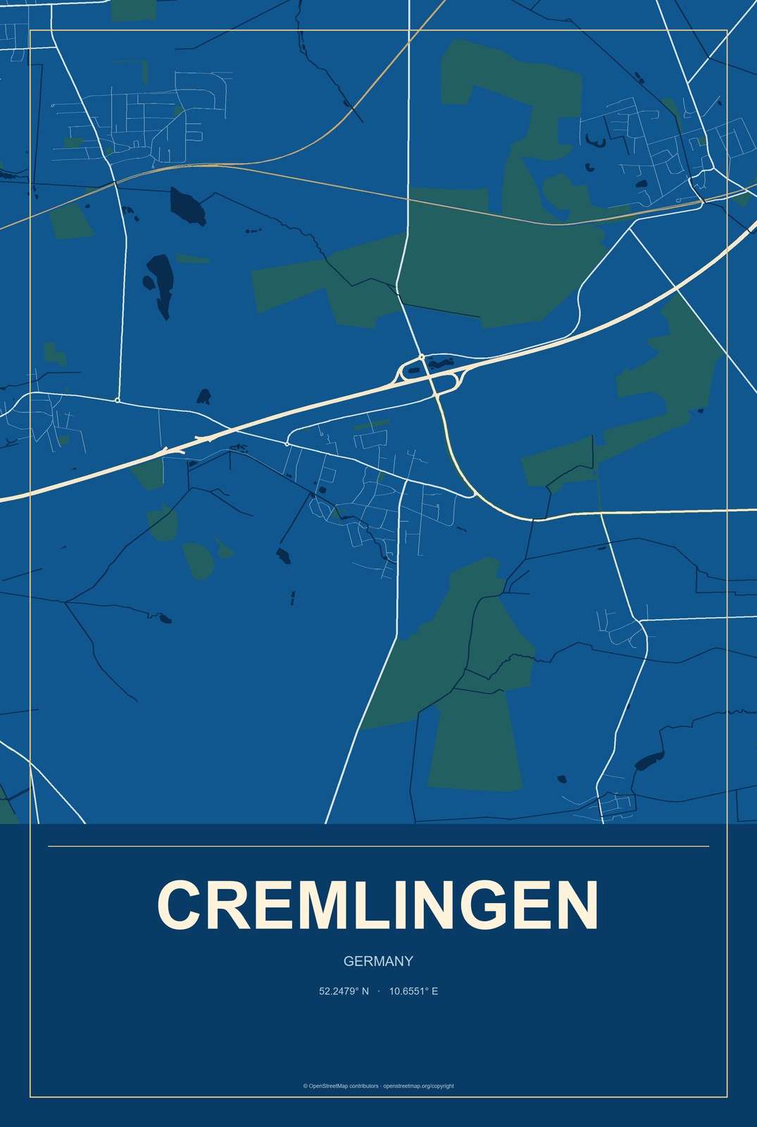 Cremlingen, Germany City Map Aluminum Sign in Harbor Cobalt style