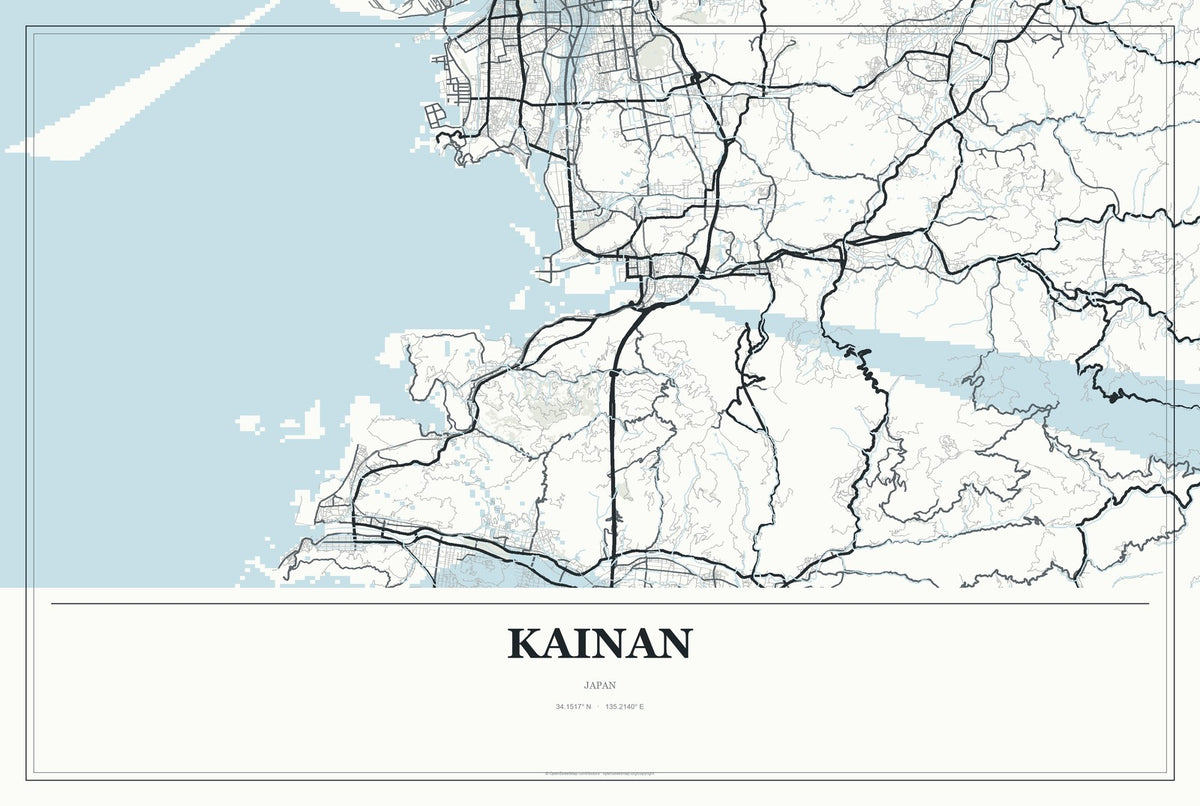 Kainan, Japan City Map Aluminum Sign in Gallery Air style