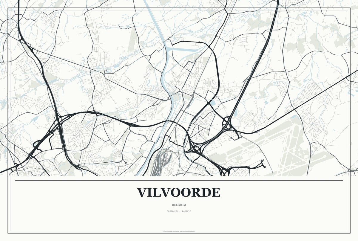 Vilvoorde, Belgium City Map Aluminum Sign in Gallery Air style