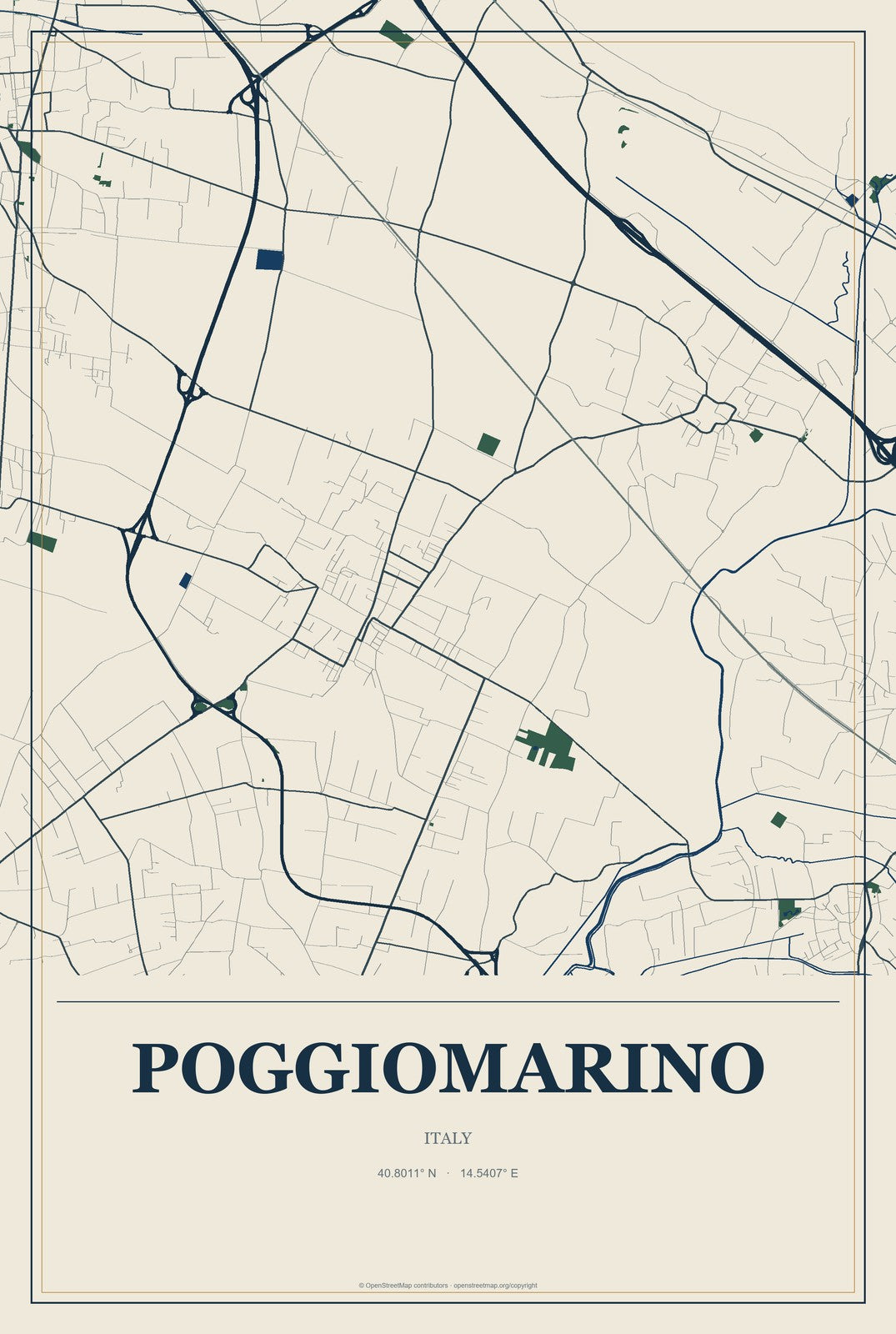 Poggiomarino, Italy City Map Aluminum Sign in Coastal Cutout style