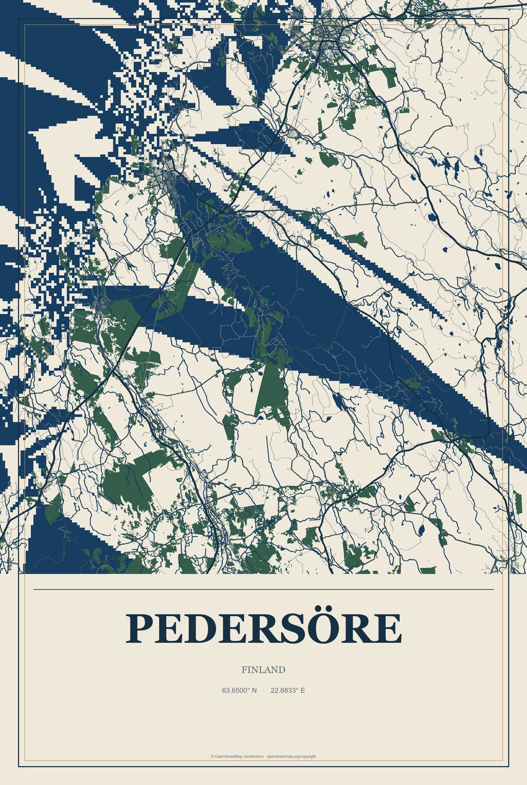 Pedersöre, Finland City Map Aluminum Sign in Coastal Cutout style
