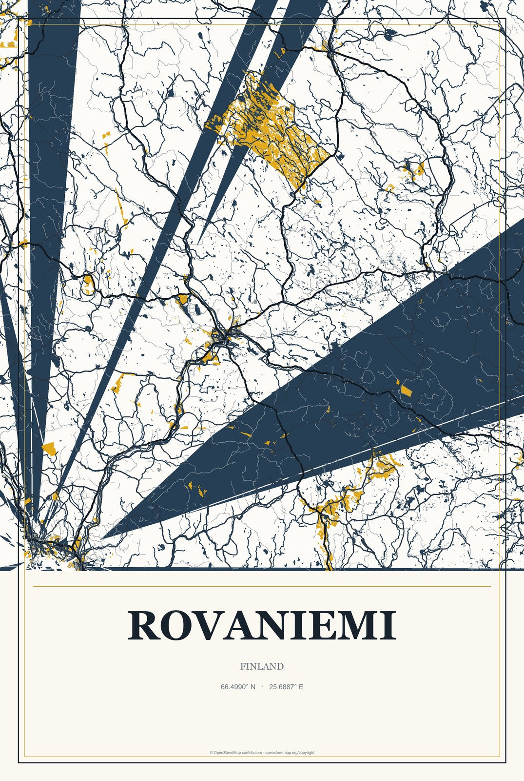 Rovaniemi, Finland City Map Aluminum Sign in Citrine Modern style