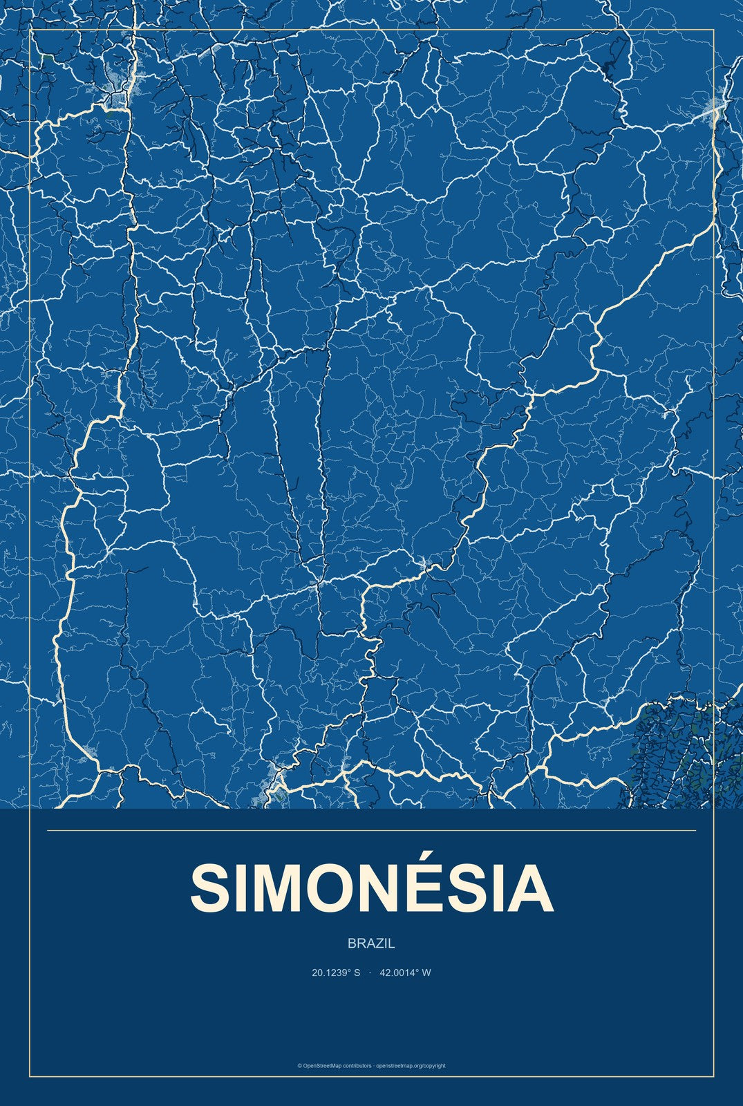 Simonésia, Brazil City Map Aluminum Sign in Harbor Cobalt style