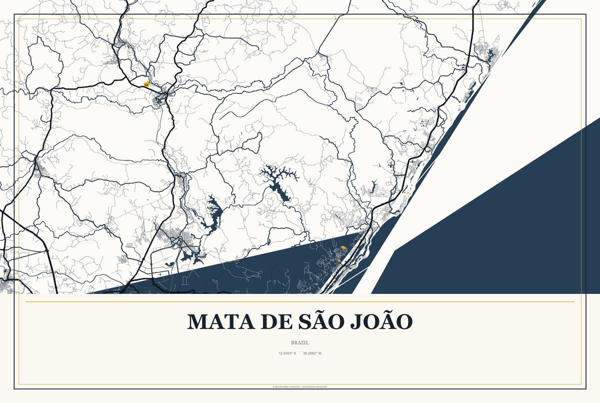 Mata de São João, Brazil City Map Aluminum Sign in Citrine Modern style