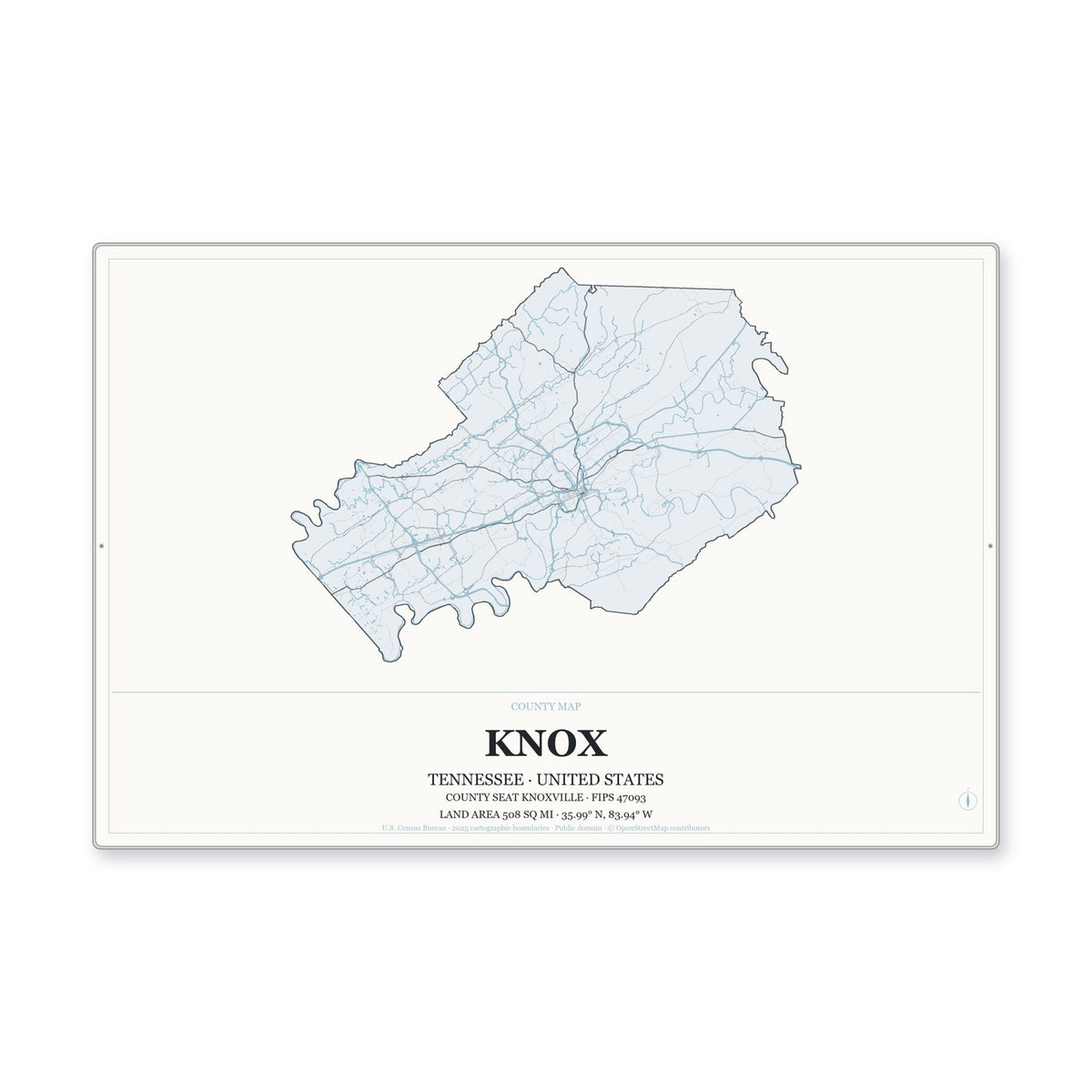 Knox County, Tennessee Map Aluminum Sign in Gallery Air style