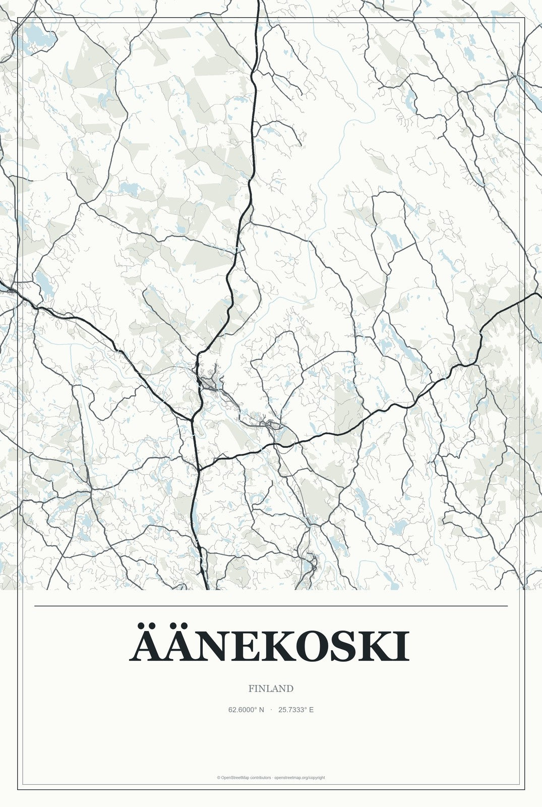 Äänekoski, Finland City Map Aluminum Sign in Gallery Air style