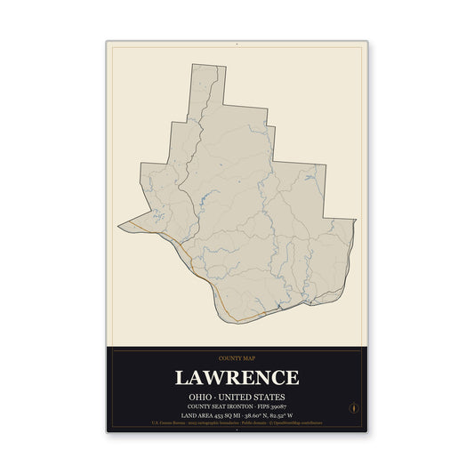 Lawrence County, Ohio Map Aluminum Sign in Museum Plaque style
