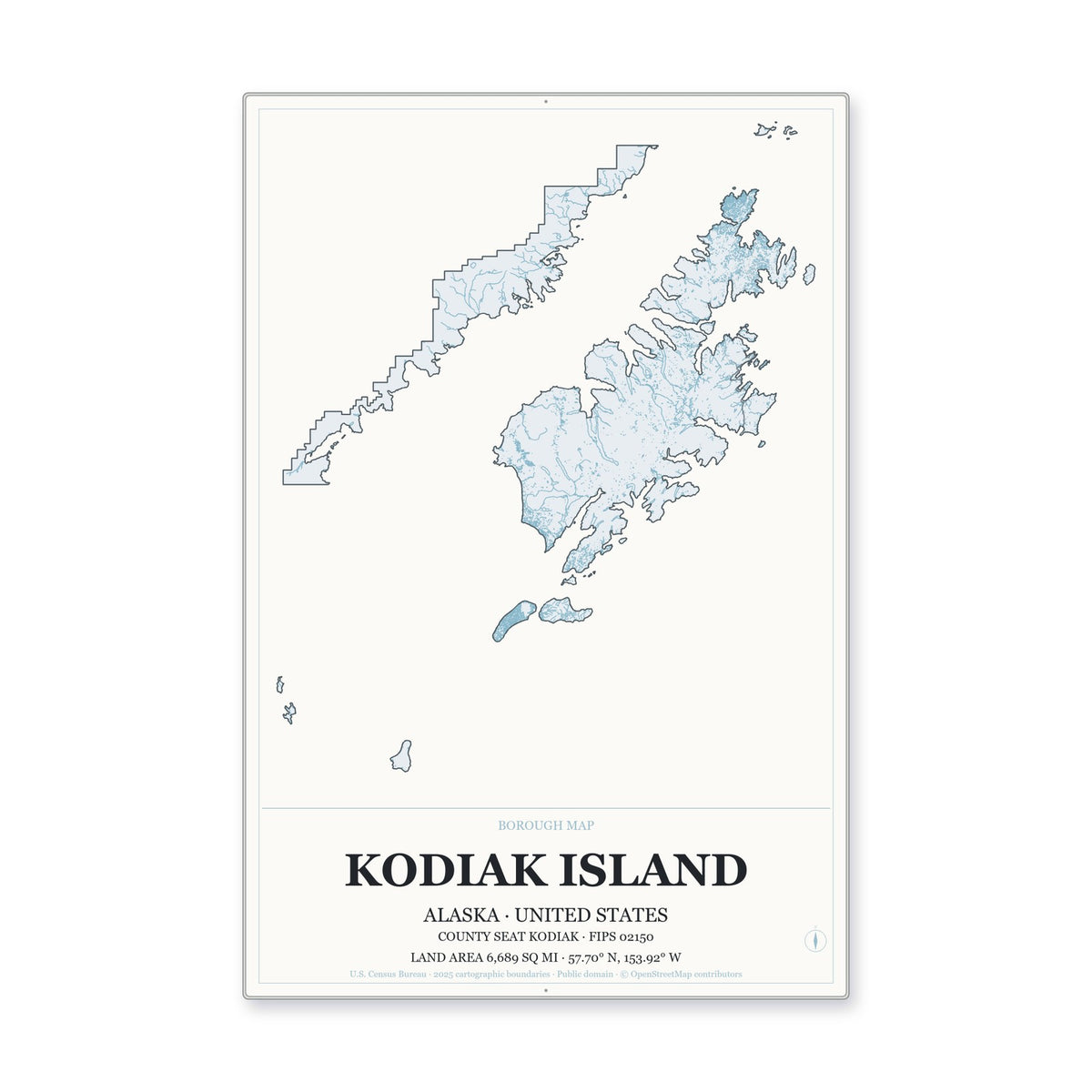 Kodiak Island Borough, Alaska Map Aluminum Sign in Gallery Air style