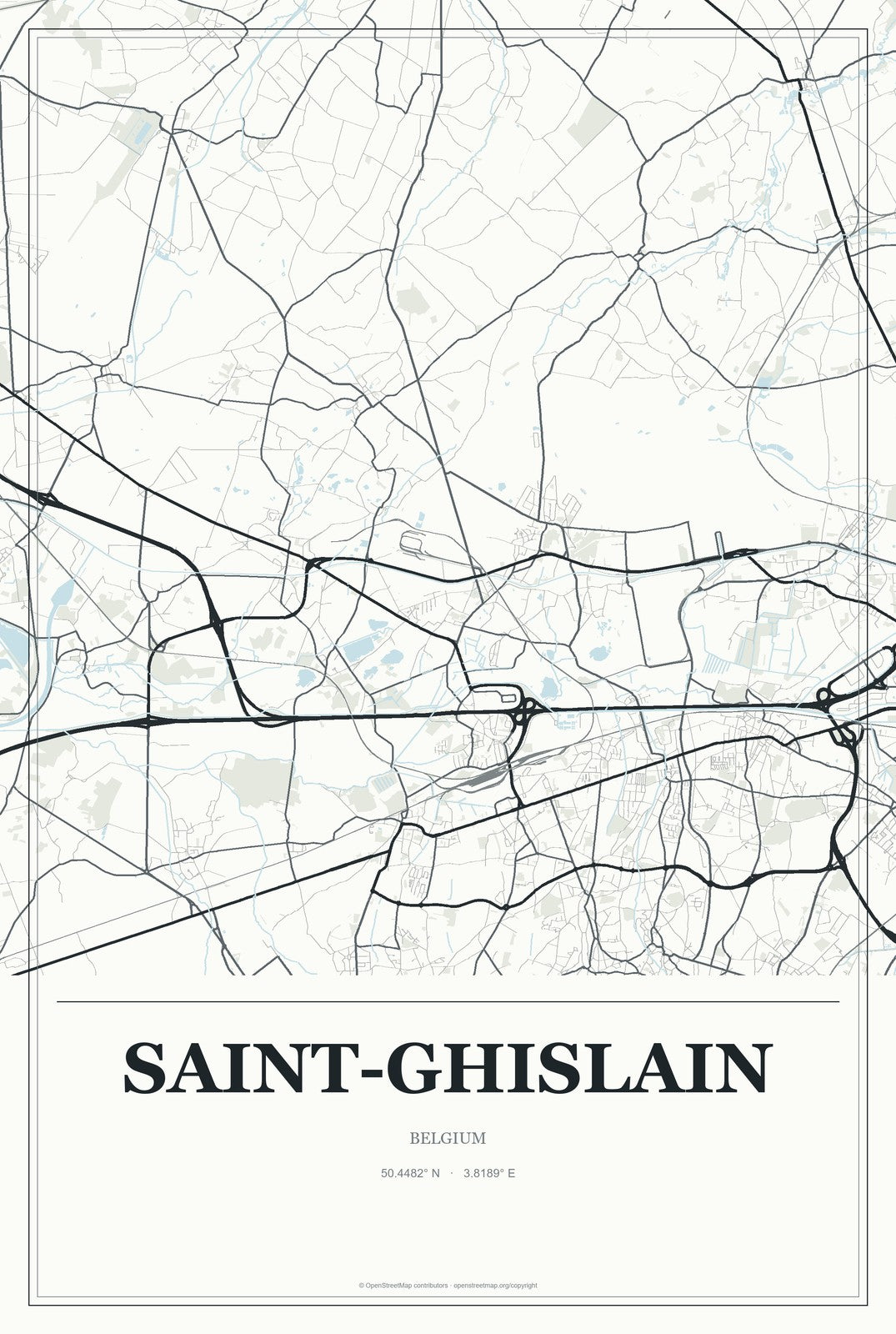 Saint-Ghislain, Belgium City Map Aluminum Sign in Gallery Air style