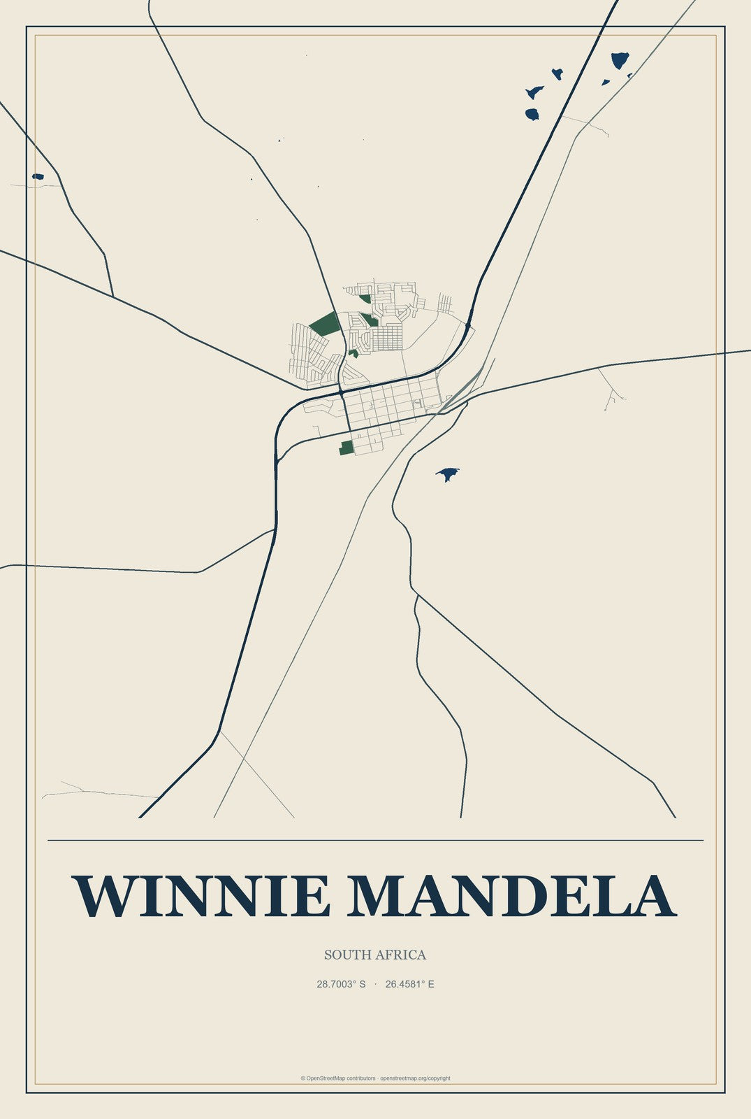 Winnie Mandela, South Africa City Map Aluminum Sign in Coastal Cutout style