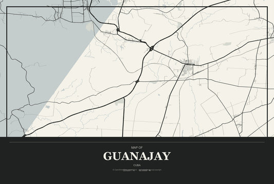 Guanajay, Cuba City Map Aluminum Sign in Museum Plaque style