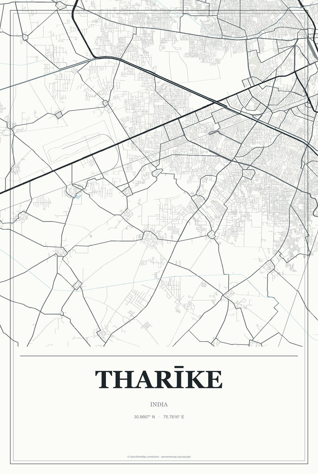 Tharīke, India City Map Aluminum Sign in Gallery Air style