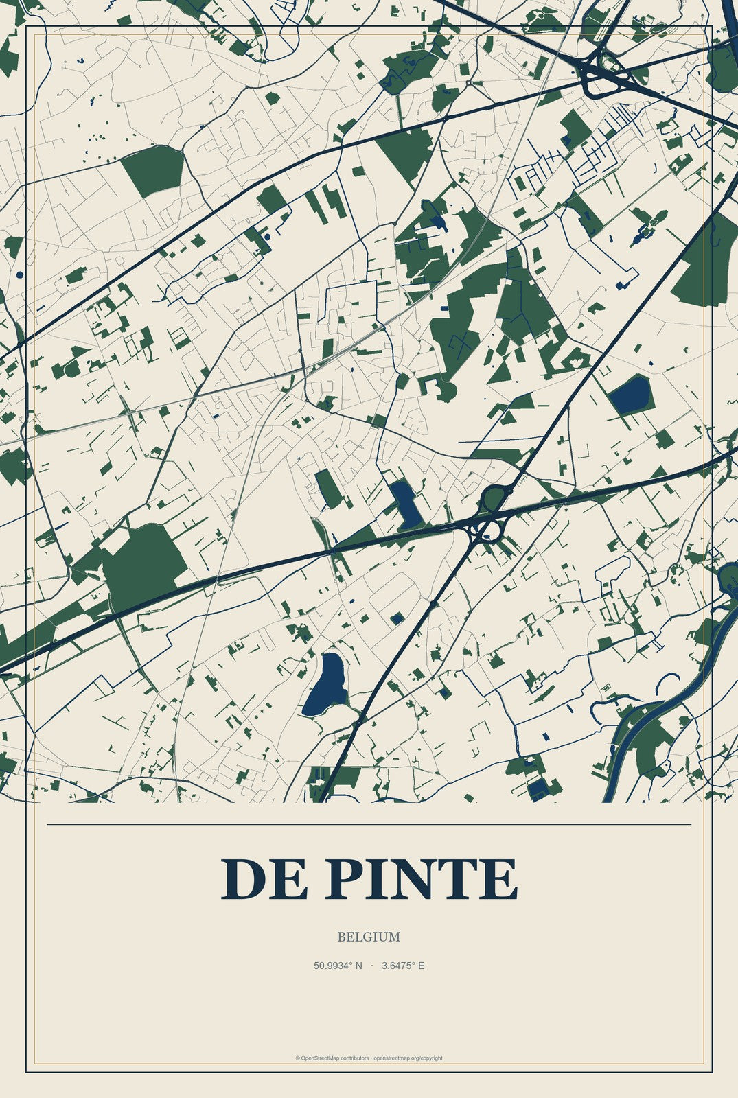 De Pinte, Belgium City Map Aluminum Sign in Coastal Cutout style