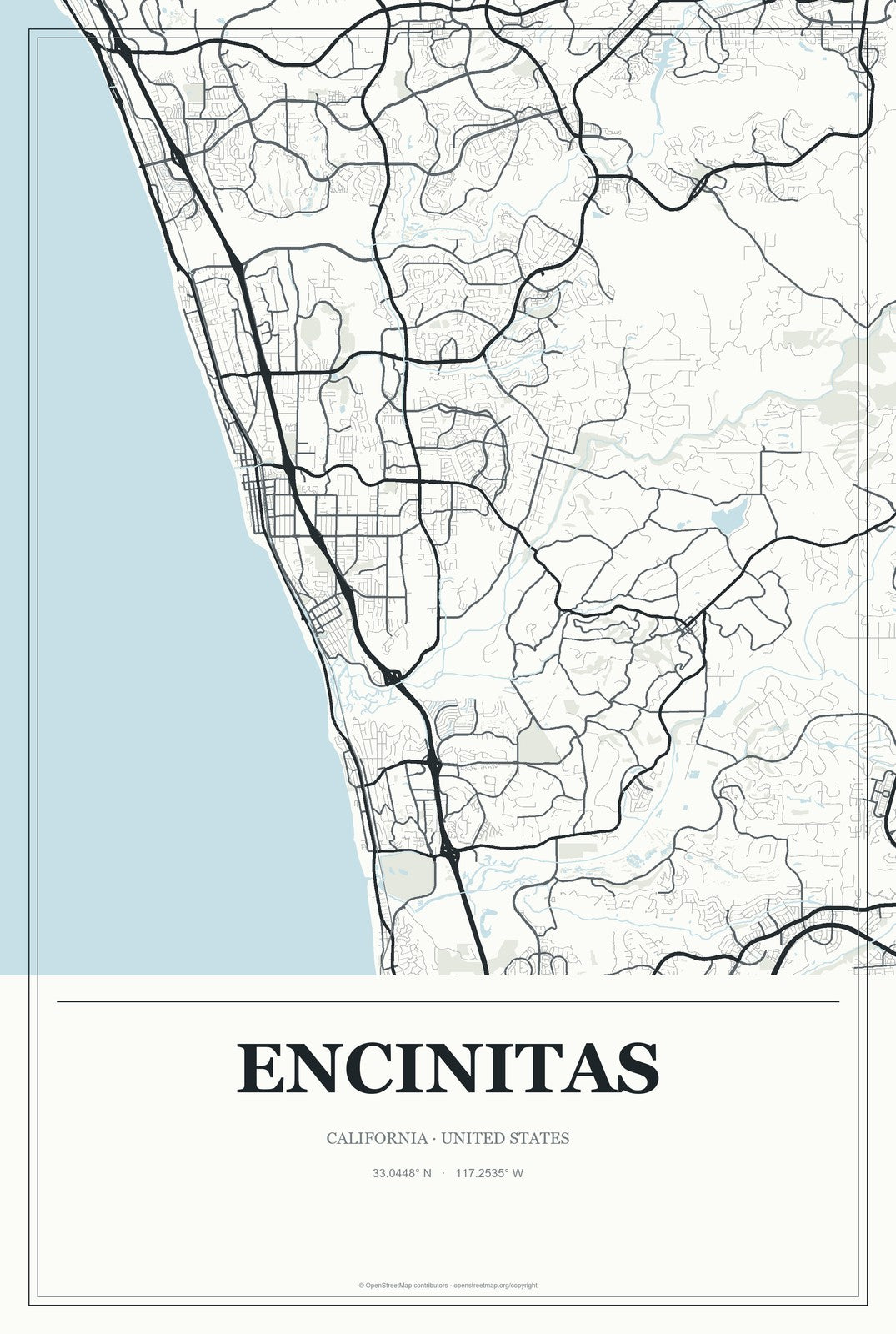Encinitas, California City Map Aluminum Sign in Gallery Air style