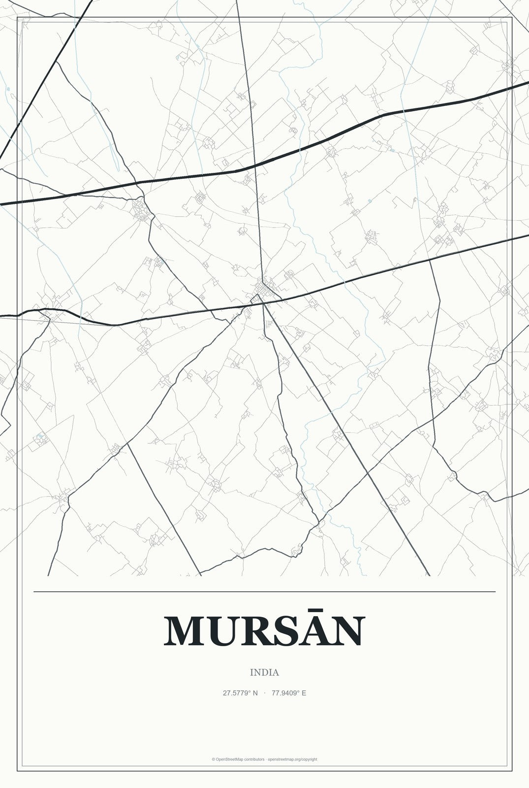 Mursān, India City Map Aluminum Sign in Gallery Air style