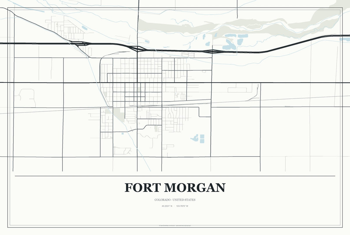 Fort Morgan, Colorado City Map Aluminum Sign in Gallery Air style