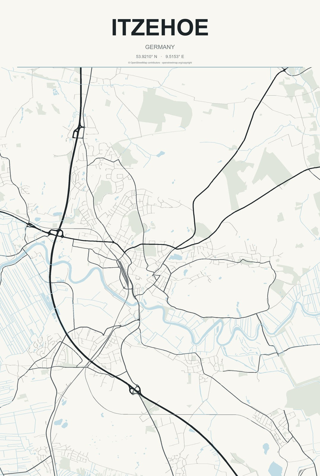 Itzehoe, Germany City Map Aluminum Sign in Headline Atlas style