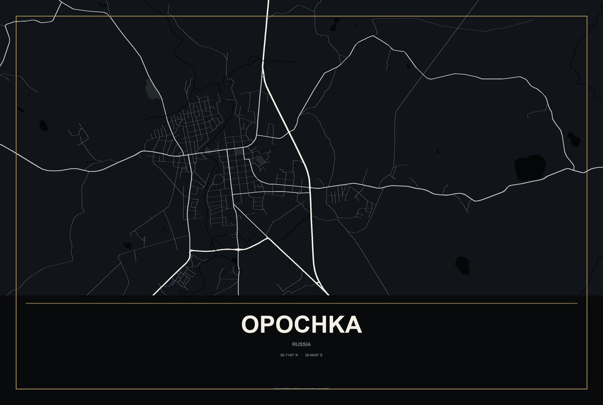 Opochka, Russia City Map Aluminum Sign in Metropolitan Noir style