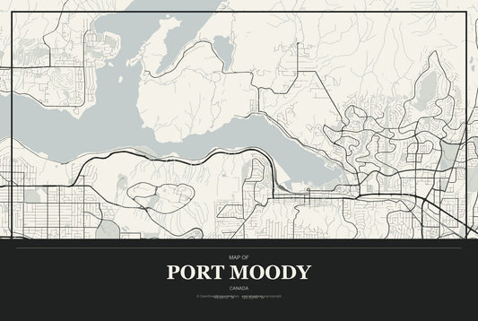 Port Moody, Canada City Map Aluminum Sign in Museum Plaque style