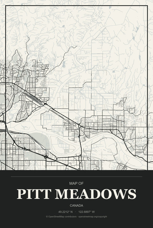 Pitt Meadows, Canada City Map Aluminum Sign in Museum Plaque style