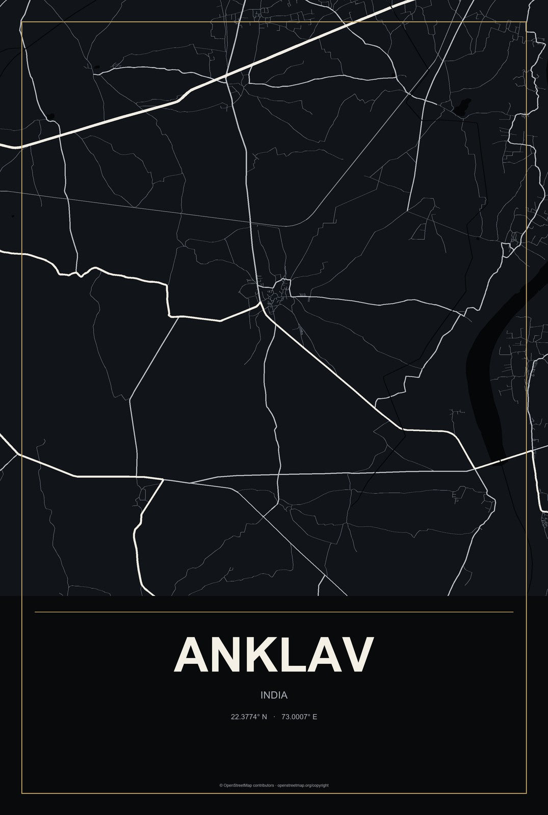 Anklav, India City Map Aluminum Sign in Metropolitan Noir style
