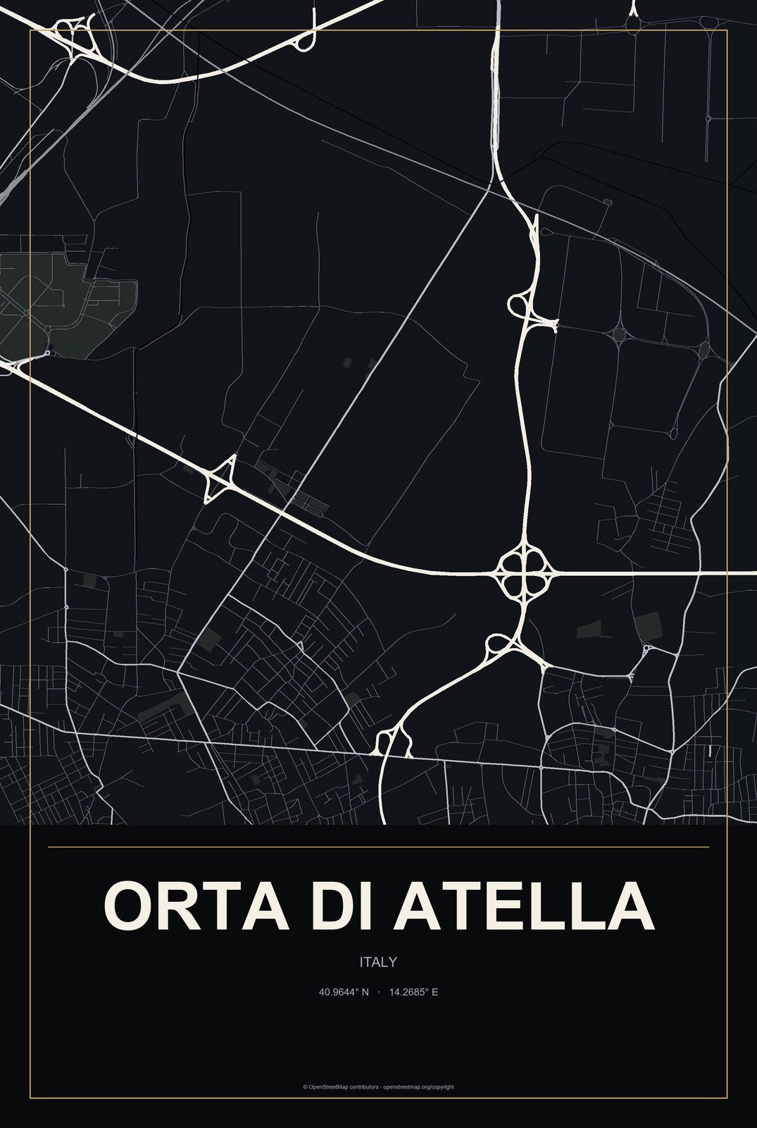 Orta di Atella, Italy City Map Aluminum Sign in Metropolitan Noir style