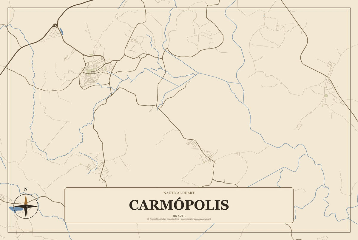 Carmópolis, Brazil City Map Aluminum Sign in Heritage Nautical style