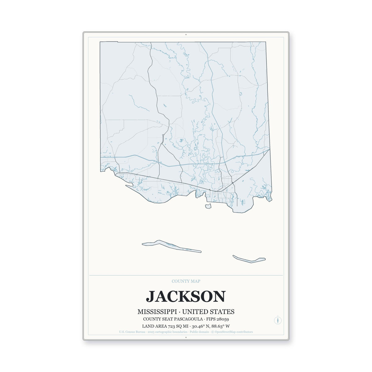 Jackson County, Mississippi Map Aluminum Sign in Gallery Air style