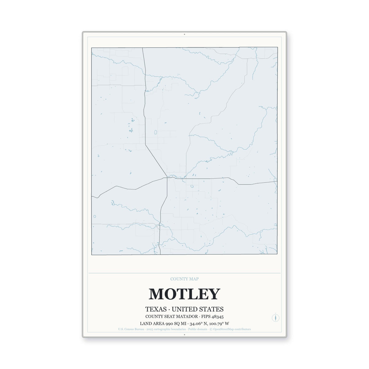 Motley County, Texas Map Aluminum Sign in Gallery Air style