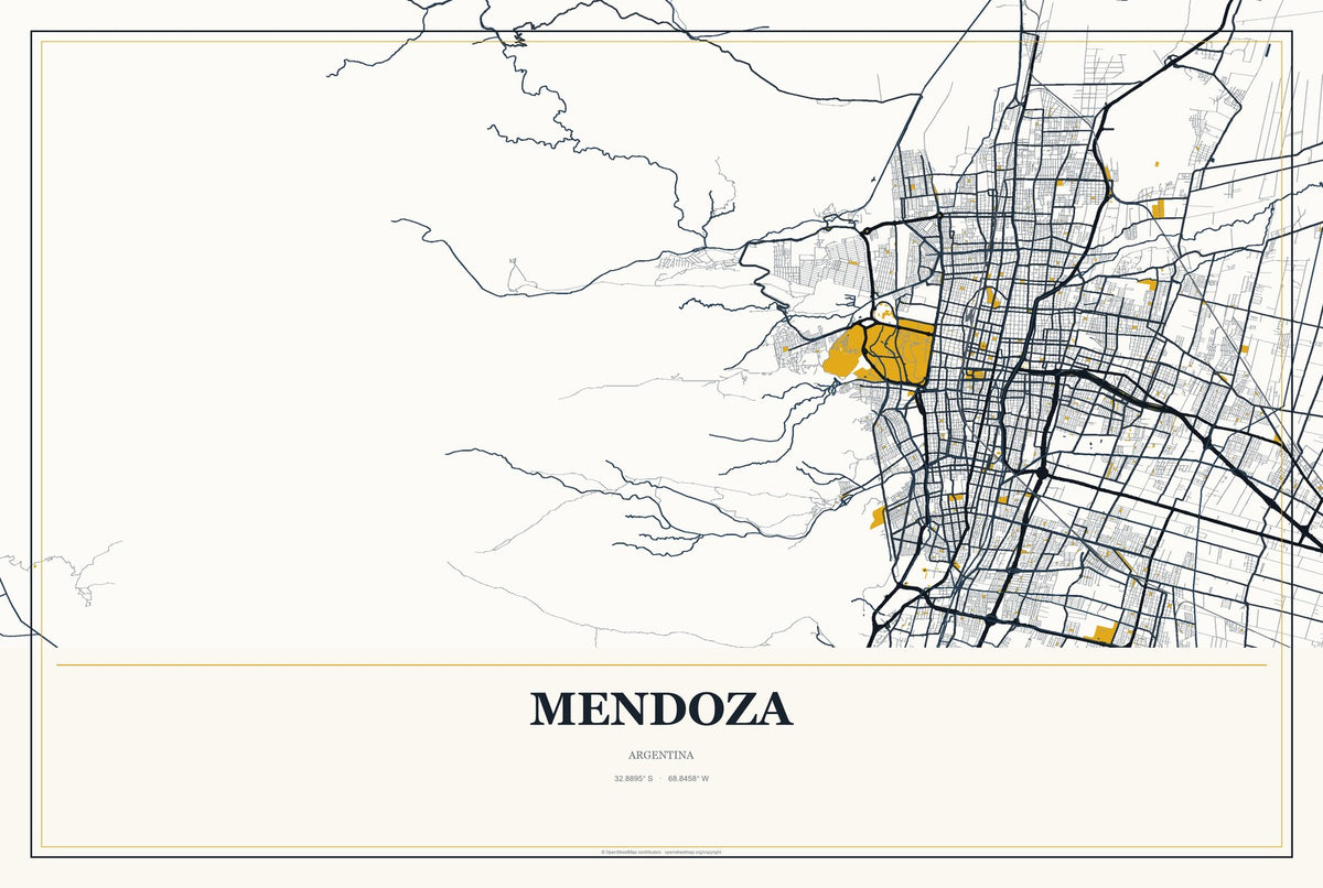 Mendoza, Argentina City Map Aluminum Sign in Citrine Modern style