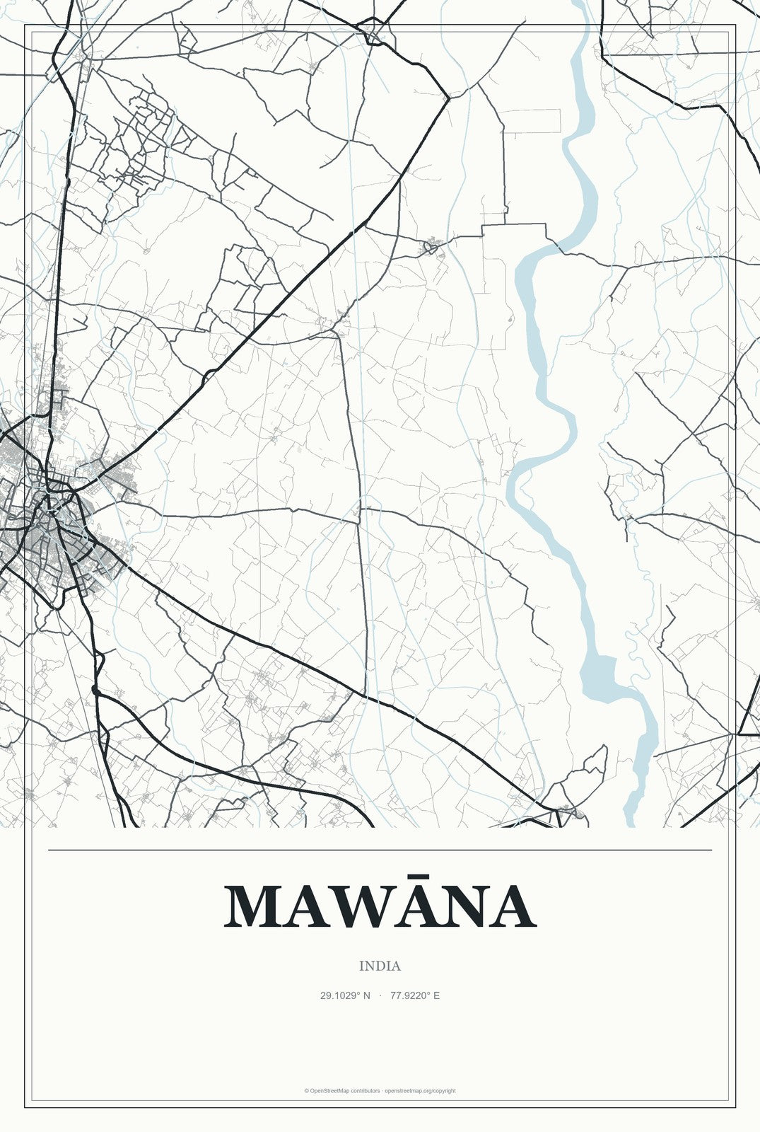 Mawāna, India City Map Aluminum Sign in Gallery Air style