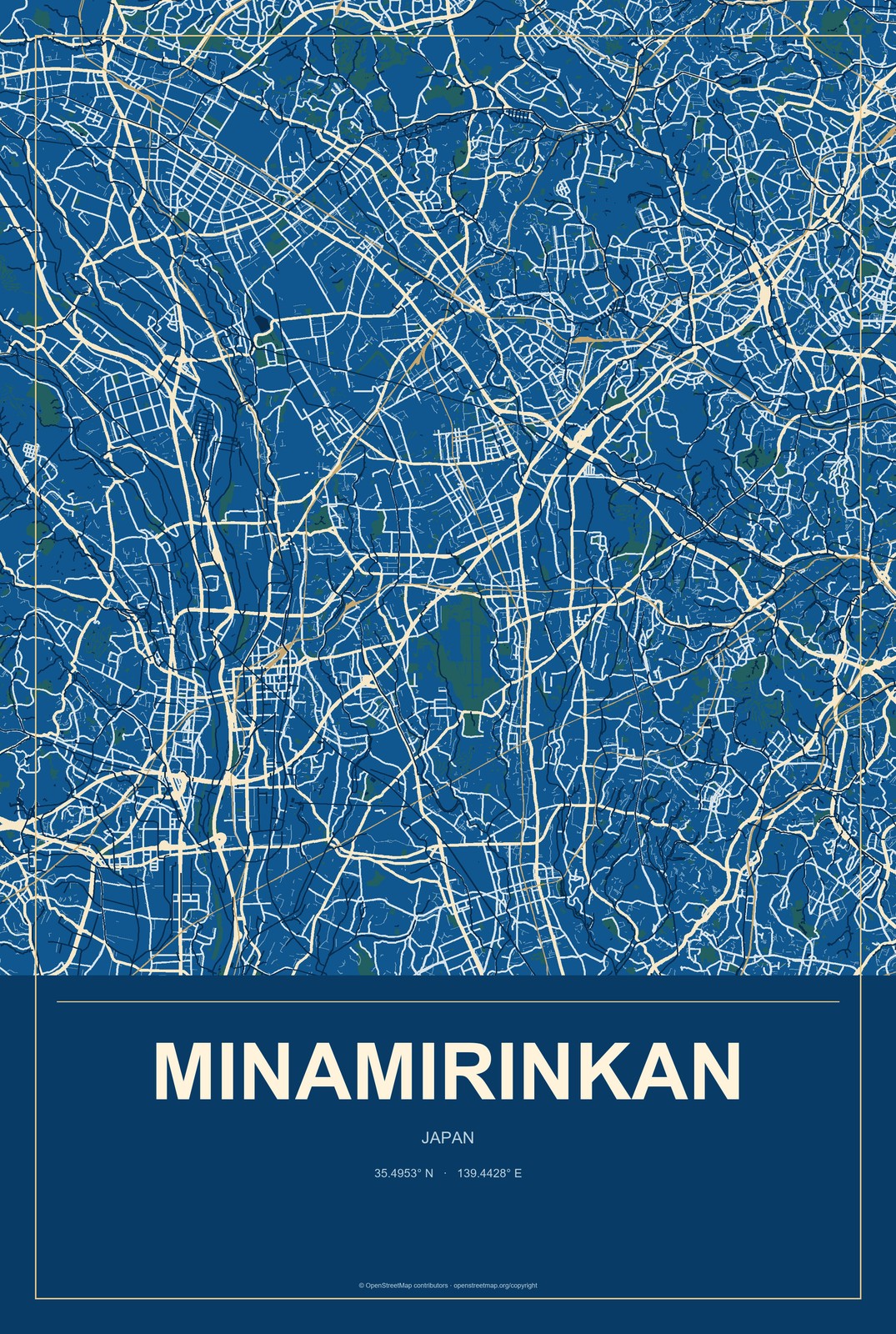 Minamirinkan, Japan City Map Aluminum Sign in Harbor Cobalt style