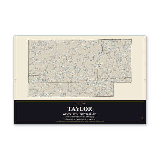 Taylor County, Wisconsin Map Aluminum Sign in Museum Plaque style