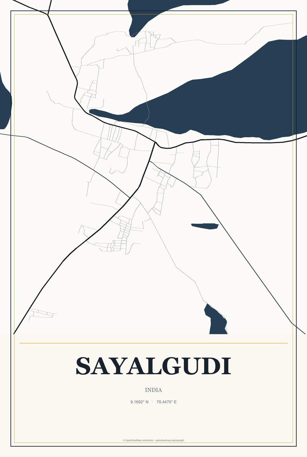 Sayalgudi, India City Map Aluminum Sign in Citrine Modern style