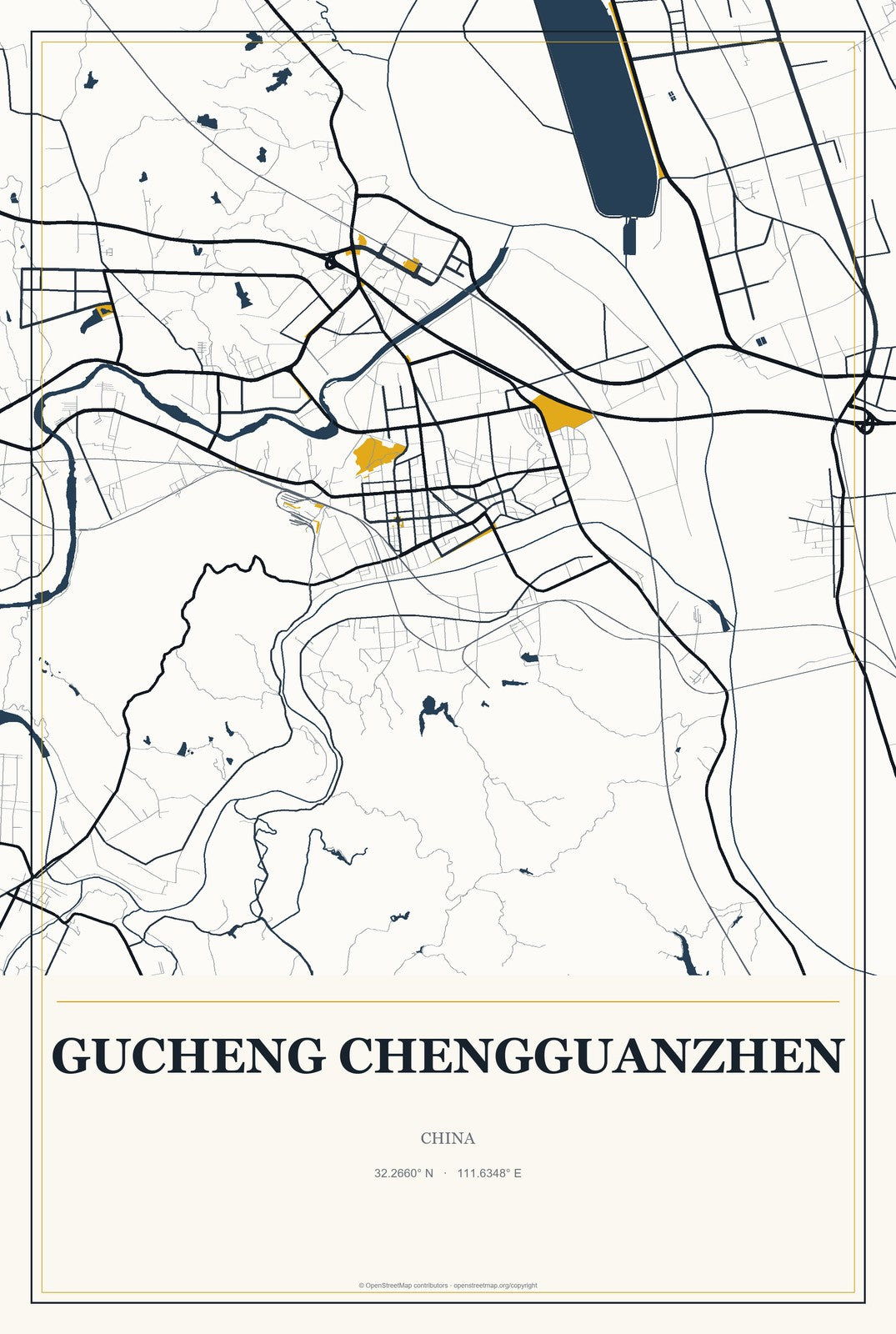 Gucheng Chengguanzhen, China City Map Aluminum Sign in Citrine Modern style