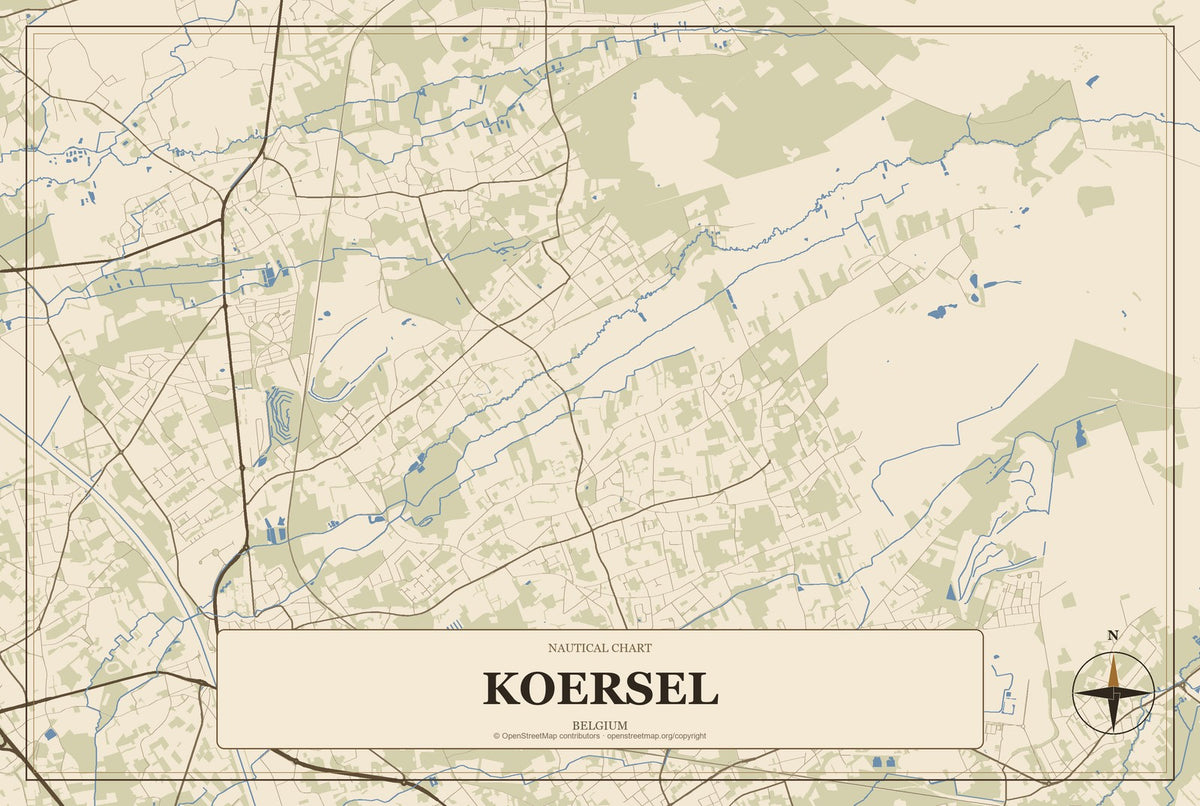 Koersel, Belgium City Map Aluminum Sign in Heritage Nautical style