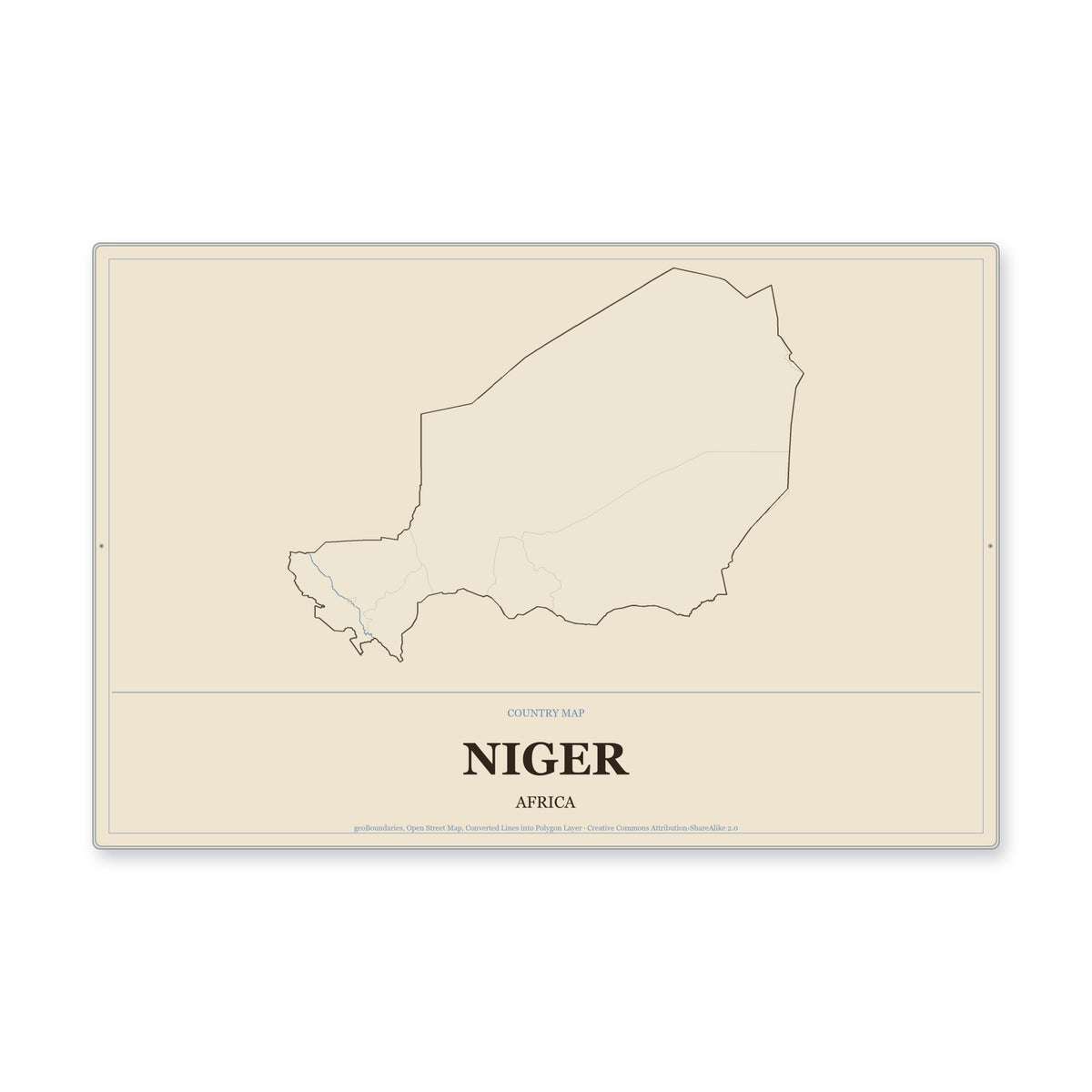 Niger Country Map Aluminum Sign in Heritage Nautical style