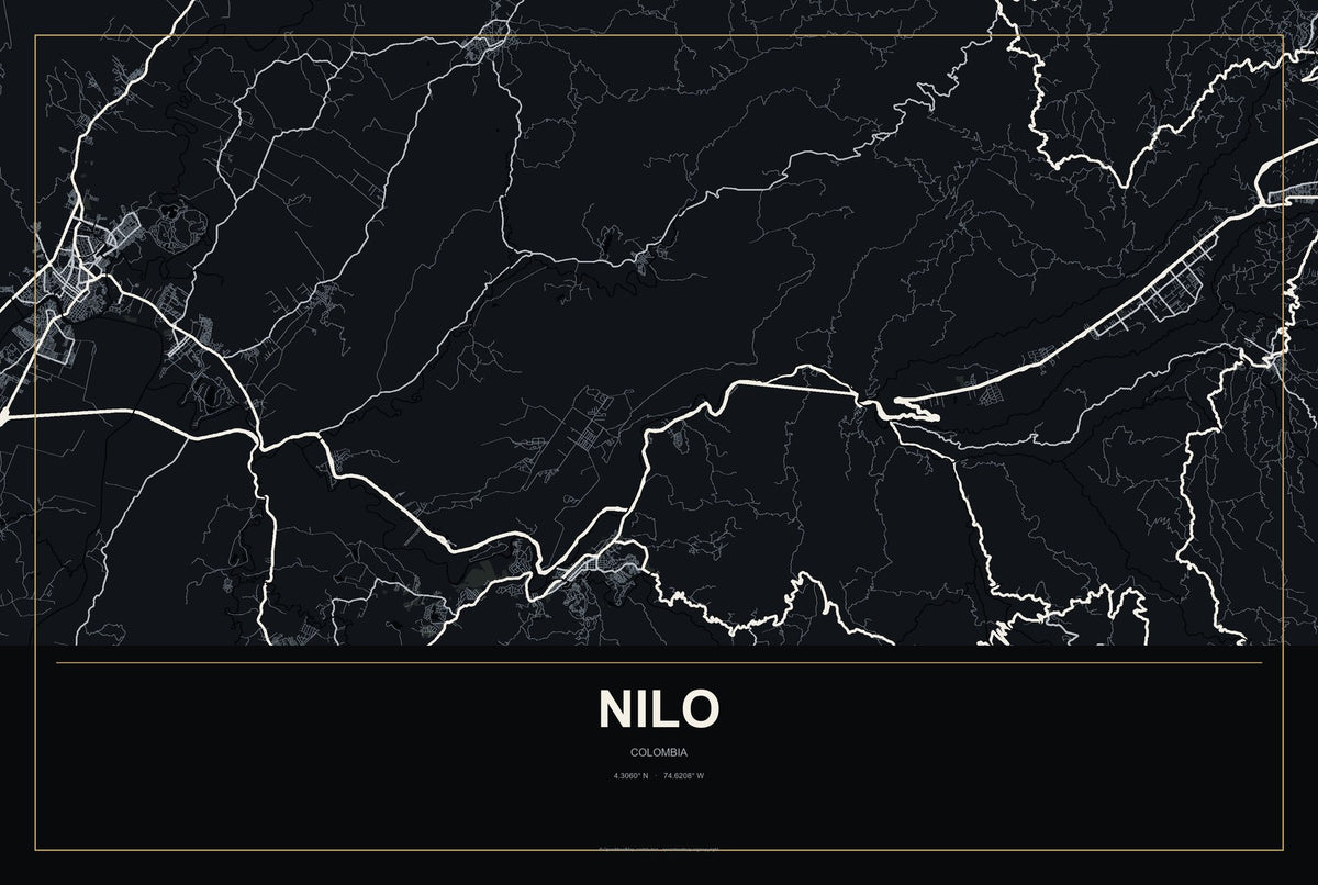 Nilo, Colombia City Map Aluminum Sign in Metropolitan Noir style