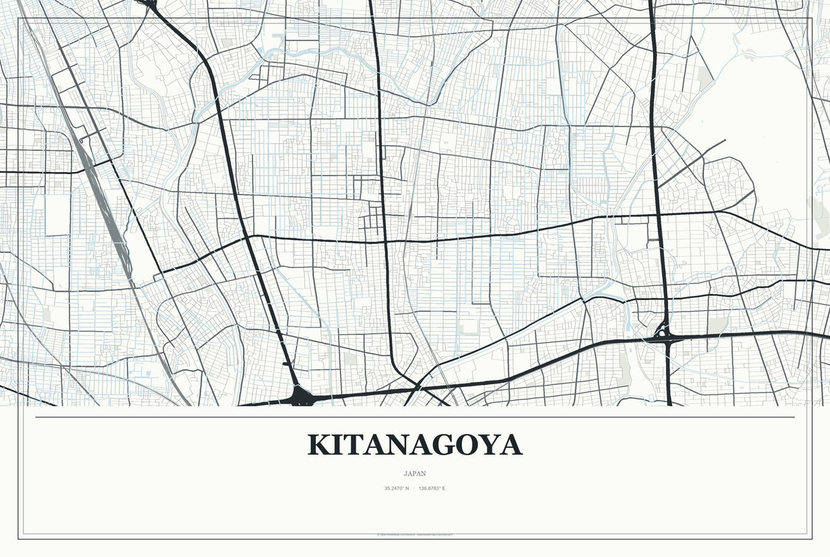 Kitanagoya, Japan City Map Aluminum Sign in Gallery Air style