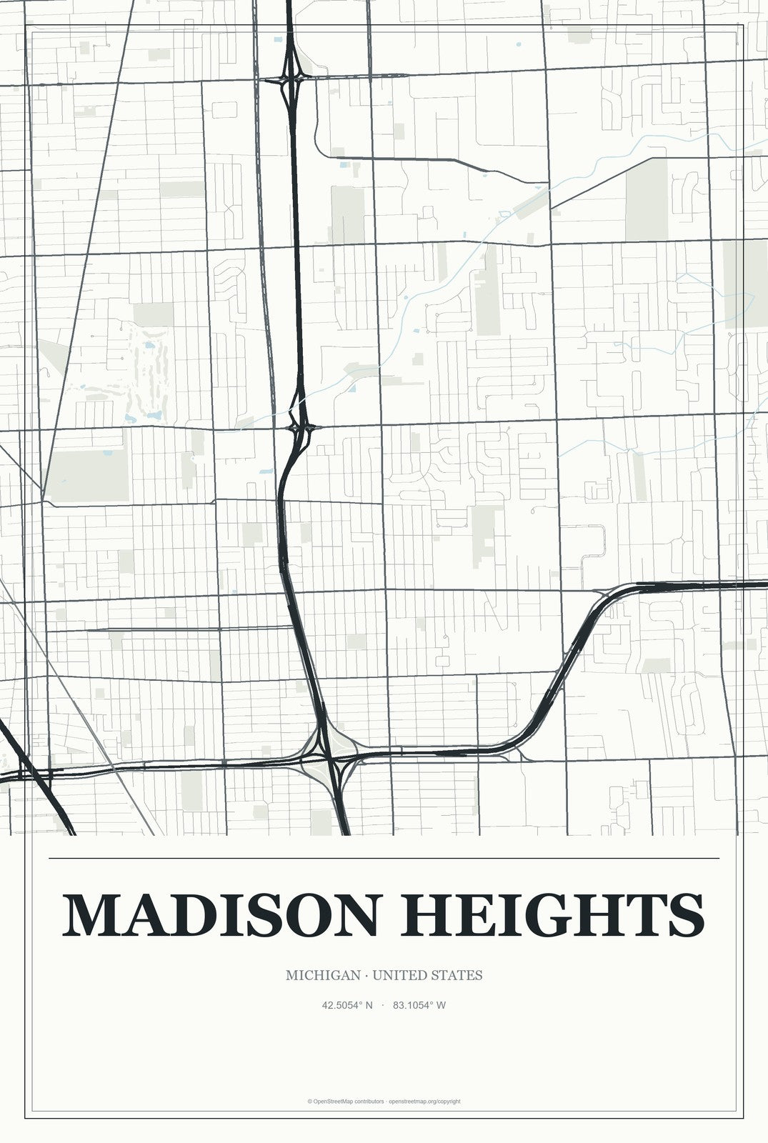 Madison Heights, Michigan City Map Aluminum Sign in Gallery Air style
