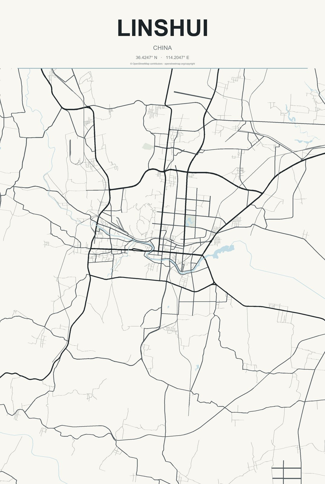 Linshui, China City Map Aluminum Sign in Headline Atlas style